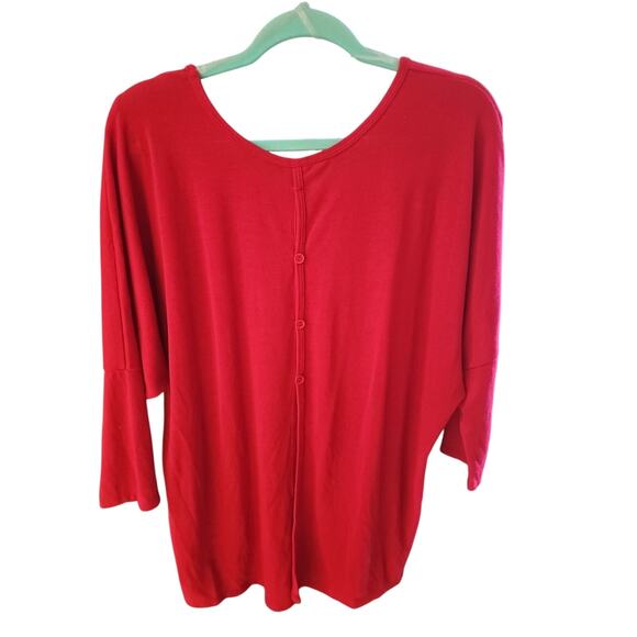 Kristin Marie Red Hi Low Blouse XL – Minimalist 3/4 Sleeve Scoop Neck Top NWT - Picture 2 of 3
